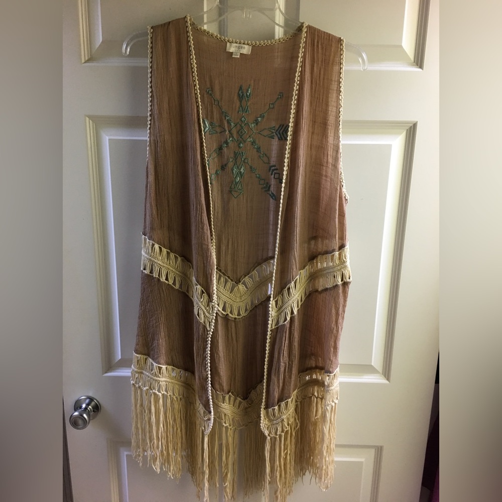 Umgee Woman’s Embroidered Boho Festival Vest Kimono Size L